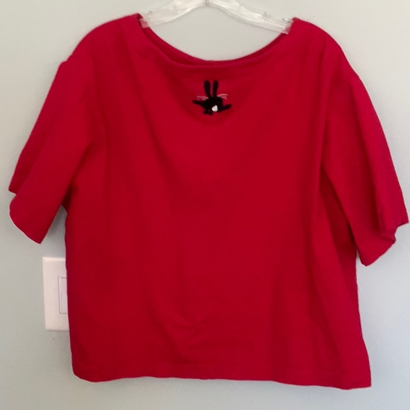 RED LADIES TOP TOP W/ BUNNIES APPLIQUED GALORE BÉCHAMEL 1X - Picture 2 of 6